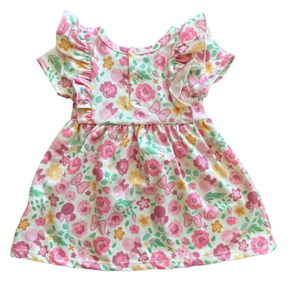Disney Baby Minnie Mouse Dress Size 3M Pink Ruffle Sleeve - Picture 2 of 5